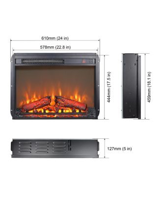 23 inch electric fireplace insert, ultra thin heater with log set & realistic flame, remote control with timer, overheating protection
