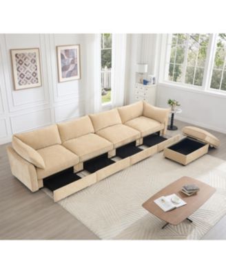 L-shaped Modular Sofa- Chenille, Wheat, Storage, Footstool