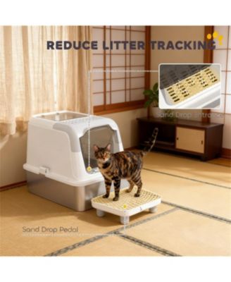 Elegant Gray Enclosed Cat Litter Box with Scoop & Deodorizer Bag – Discreet Odor Control for Home