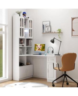 Streamdale L-Shaped Computer Desk with Drawers, Bookshelf, Hutch, White