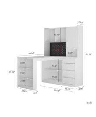L Shaped Desk with Charger Drawers LED & Storage