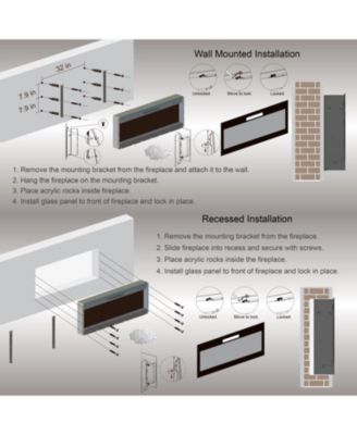 60 Inch Electric Fireplace, Recessed and Wall Mounted Fireplace