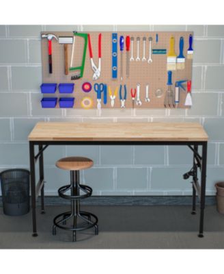 Adjustable Height Workbench, 60" Rubber Wood Top with Power Outlets, 2000 lbs Capacity