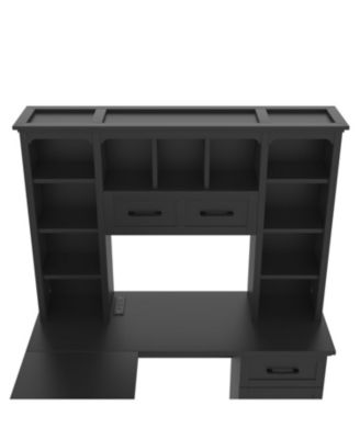 L-Shaped Desk w/ Cabinets, Drawers, Shelves & Flip-Up Storage