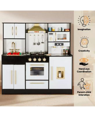 Wooden Kids Play Kitchen, Pretend Play Kitchen Playset w/Sounds for Toddlers.