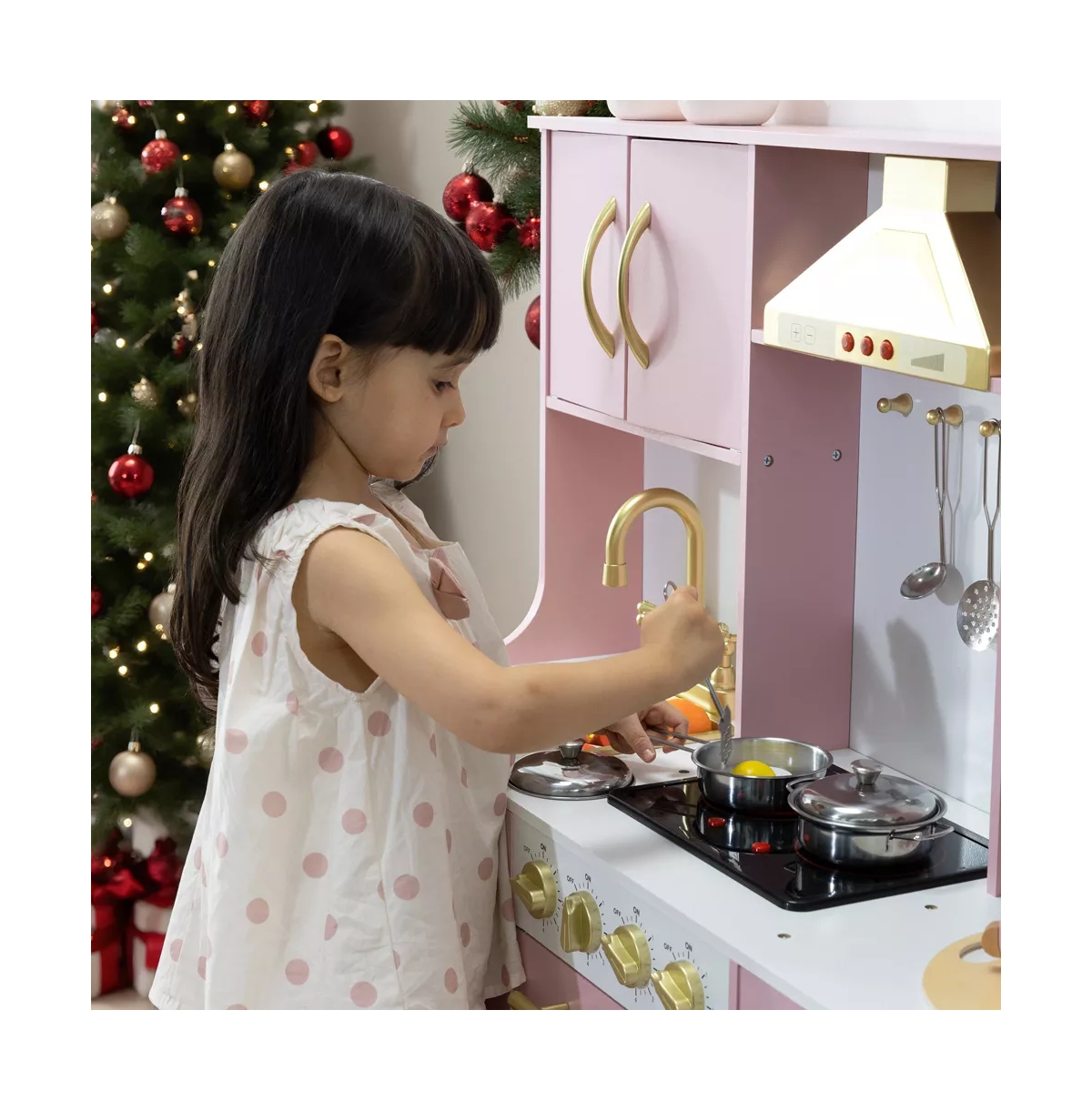Kinder King Wooden Kids Play Kitchen, Pretend Kitchen Playset w/Sounds for Toddlers.