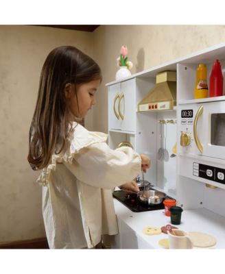 Wooden Kids Play Kitchen, Pretend Play Kitchen Playset w/Sounds for Toddlers.