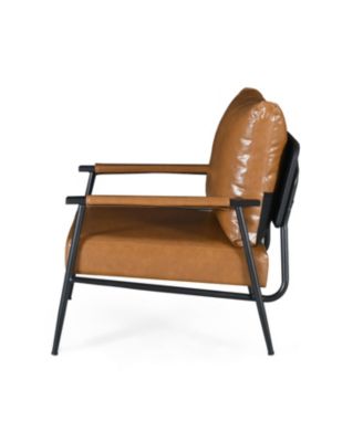 Streamdale Mid-Century Accent Chair with Brown Faux Leather