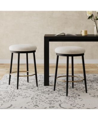  Modern Counter Stools (Set of 2), White, with Iron Frame