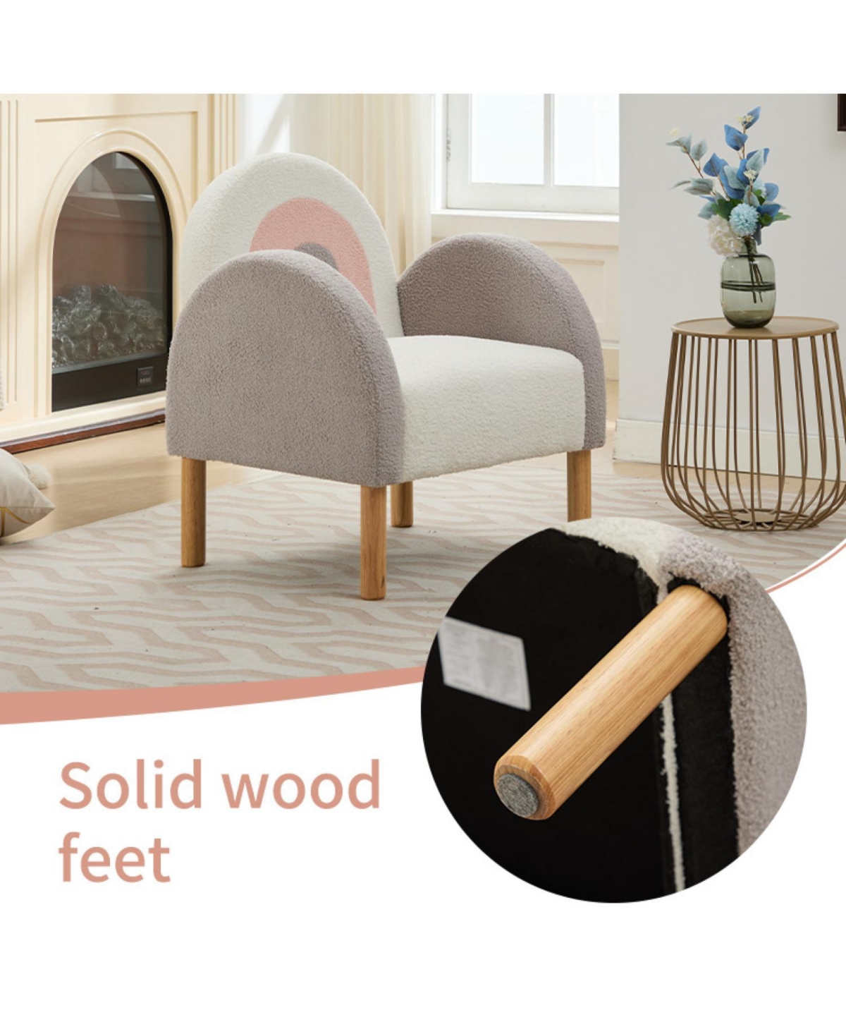 Streamdale Furniture Accent Chair Sofa, Toddler Fabric with Solid Wooden Frame,Rainbow Design