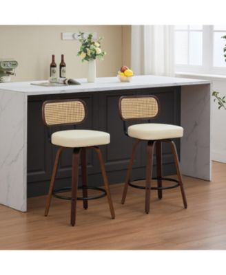 Rattan Counter Height Swivel Bar Stools (Set of 2)