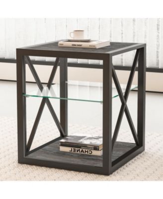 Modern End Table Nightstand - Glass & Wood