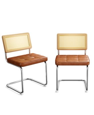 Rattan Dining Chairs Faux Leather Brown (Set of 2)