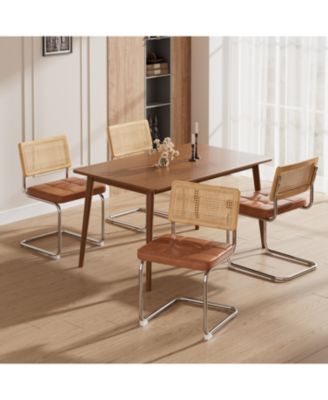 Rattan Dining Chairs Faux Leather Brown (Set of 2)