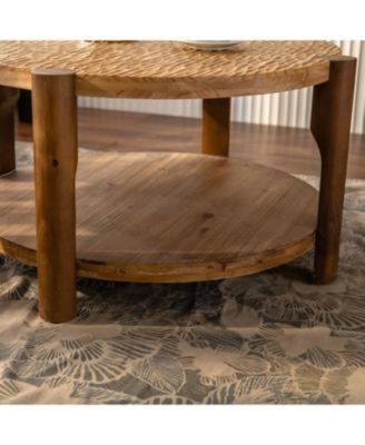 Round Wood Coffee Table - 2 Tier Mid Century Modern