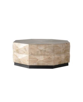 Octagon Coffee Table 38" Retro Wood Center Table