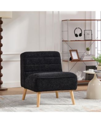 Modern Upholstered Accent Chair, Chenille, Black