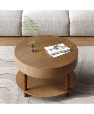  Modern Round Coffee Table with Storage - Walnut