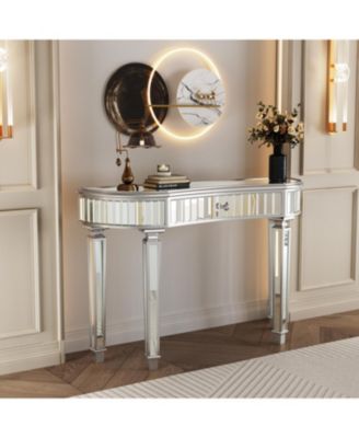 47" Half-Moon Mirrored Console Table - Silver Entryway Vanity