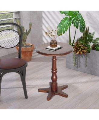 Round End Table - Wooden Pedestal, Vintage Accent (Walnut
