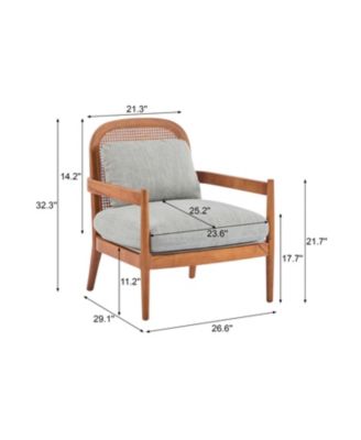 Mid-Century Modern Accent Chair - Walnut & Rattan, Grey-Green Cushion (Set of 2)