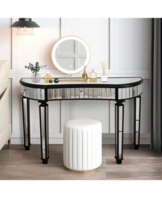 Streamdale 47" Half-Moon Mirrored Console Table - Silver Entryway Vanity Desk