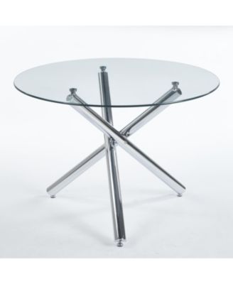  Chrome Glass Dining Table - Modern Kitchen/Living Room Table 110cm