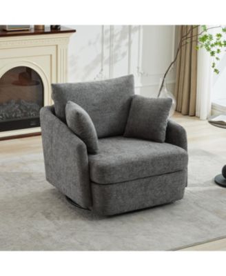 Chenille Swivel Accent Chair with Pillows