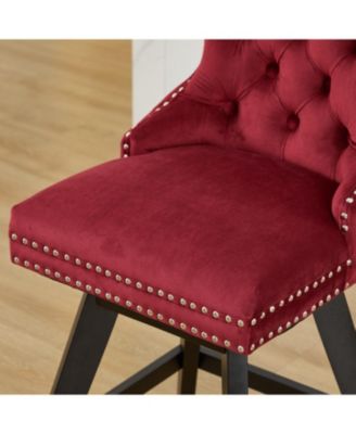Velvet Barstools, Button Tufted, Wood Legs, Nailhead Trim, Set of 2