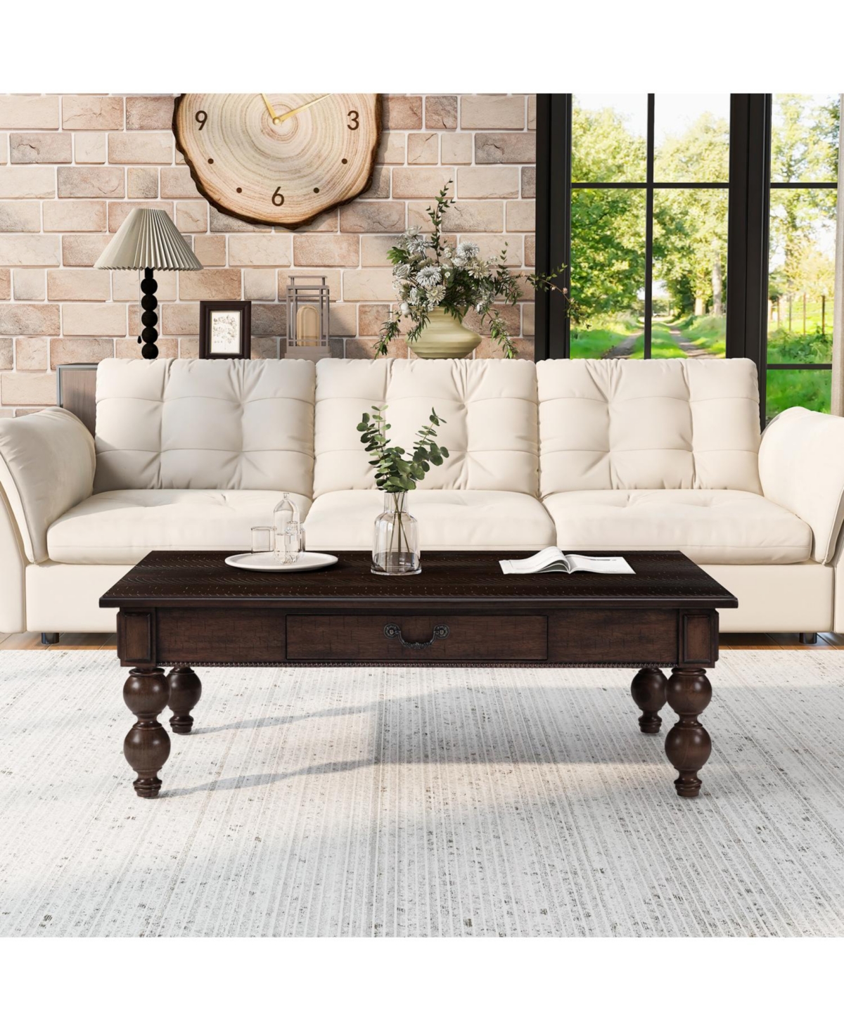 Streamdale Furniture Streamdale Espresso Rectangular Coffee Table with Drawer & Wood Legs
