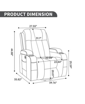 Streamdale Dark Grey Power Lift Recliner, 350 LBS, Massage, Heat, USB & Cup Holders