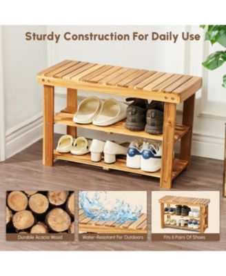 Acacia Wood 2-Tier Shoe Rack Bench - Entryway Organizer