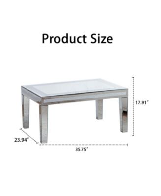  Silver Crushed Crystal Coffee Table, Mirrored Glass, Glam Modern