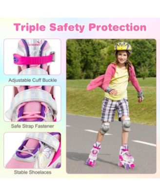 4 Sizes Adjustable Quad Skates with Light-up Wheels Safety Protection for Ages 13+