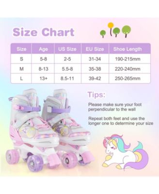 4 Sizes Adjustable Quad Skates with Light-up Wheels Safety Protection for Ages 13+