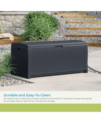 73 Gallon Resin Wicker Outdoor Patio Storage Deck Box, Cyberspace