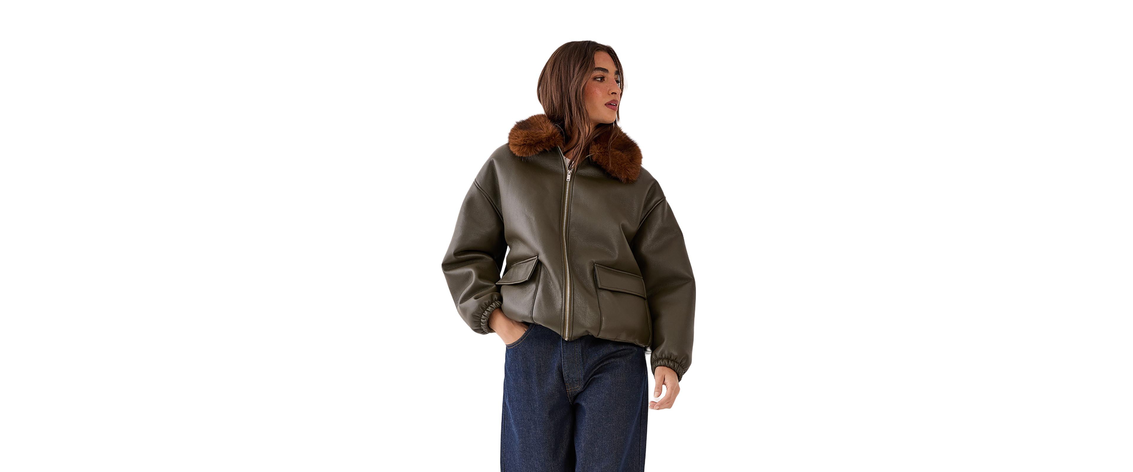 Nasty Gal Faux Fur Collar Bomber Jacket