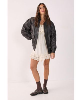 Women's Real Leather Oversized Bomber Jacket