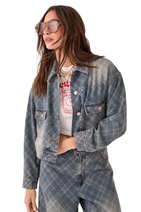 Женские куртки Nasty Gal Check Denim Distressed Jacket
