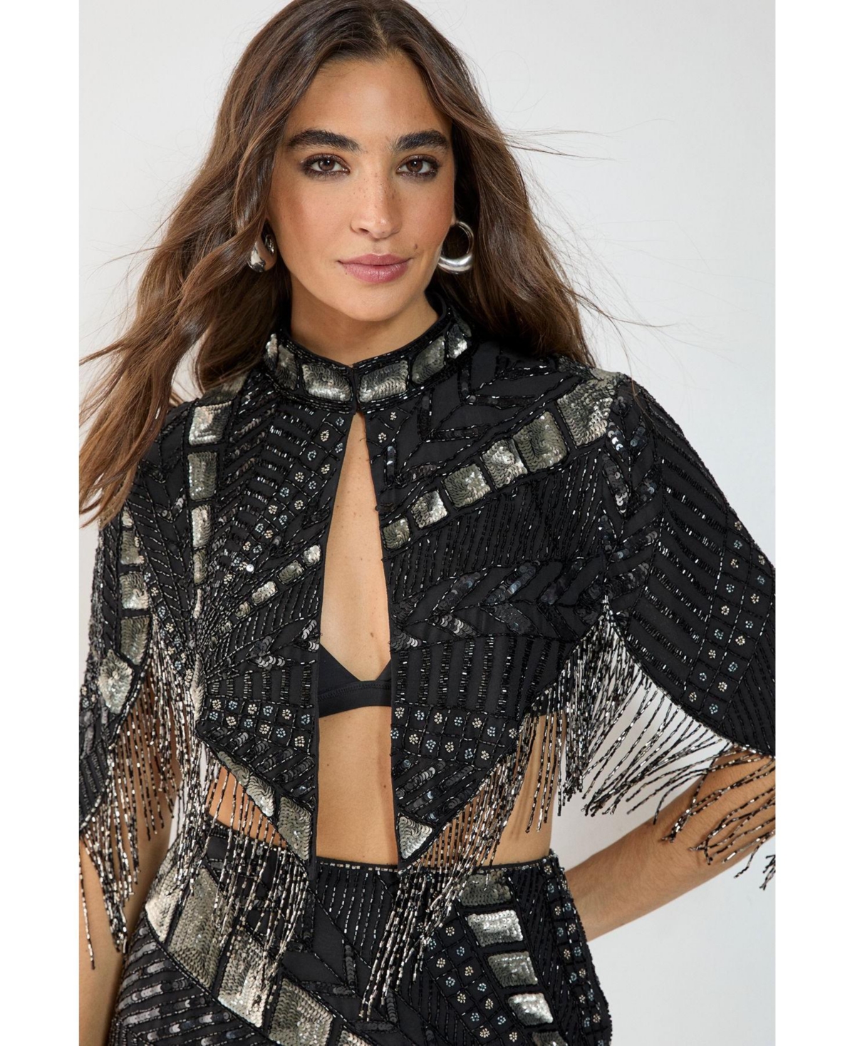 Nasty Gal Women's Panelled Sequin Tassel Cape