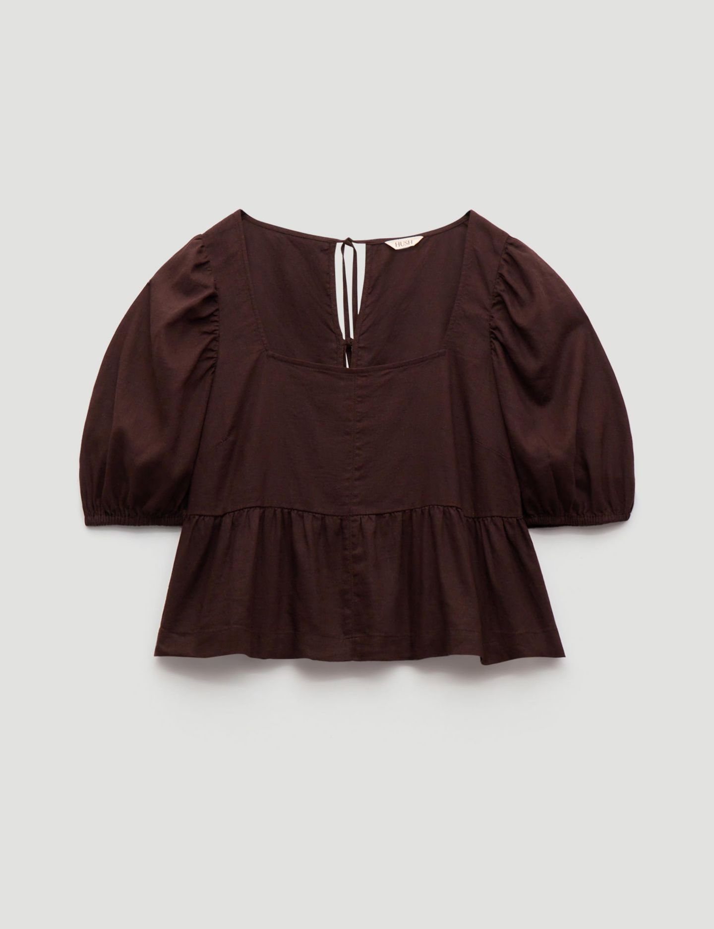Женский топ Hush Alva Puff Sleeve Linen Beach, цвет: Тёмный коричневый — фото 5