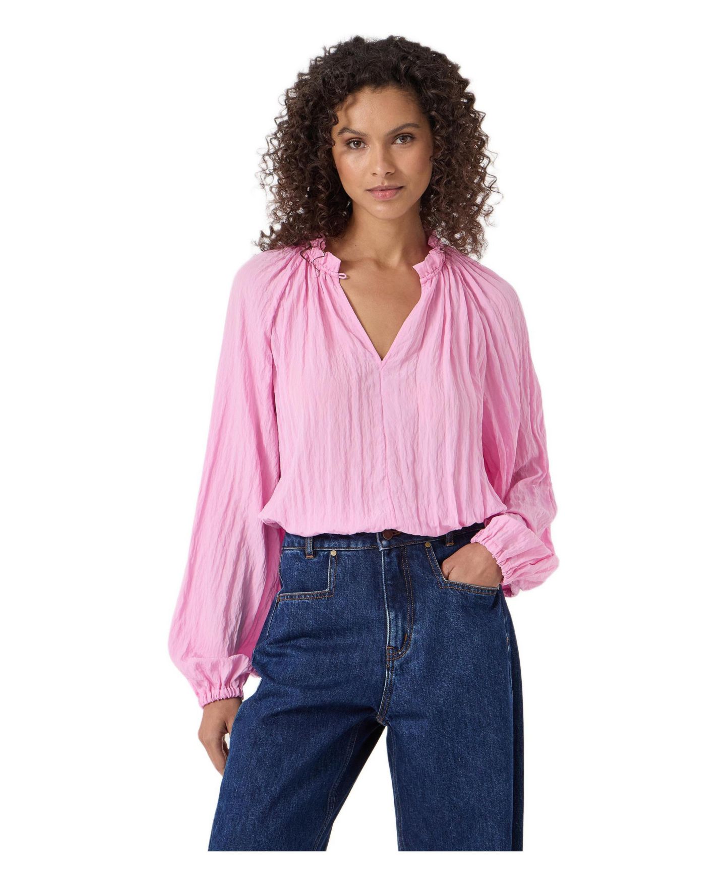 Женская блузка Hush Ruffled Long Sleeve, цвет: Розовый — фото 1