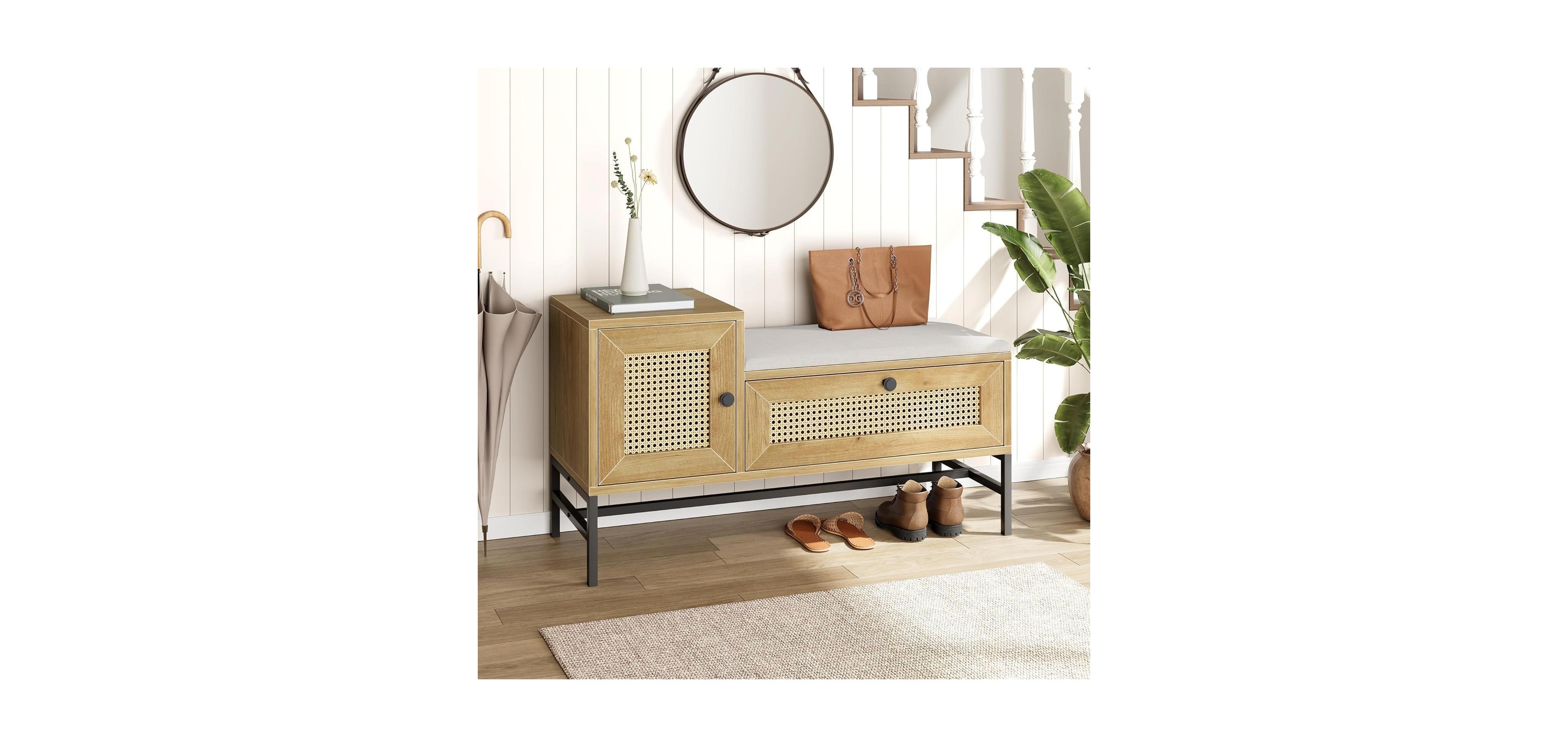 gaomon Shoe Storage Bench with Drawer and Cabinet, Rattan