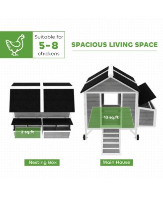 59" Chicken Coop, Chicken Tractor with Wheels, Nesting Boxes,