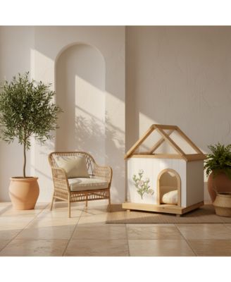 FSC Cedar Floral Carved Transparent Roof Cat House