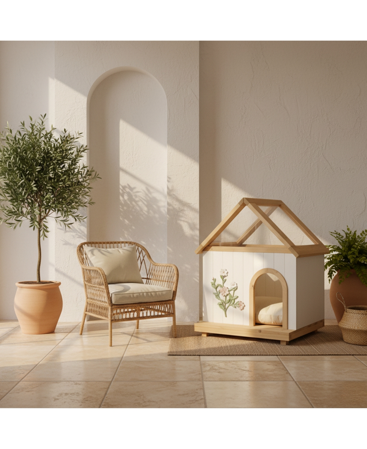 Zeus & Ruta Fsc Cedar Floral Carved Transparent Roof Cat House