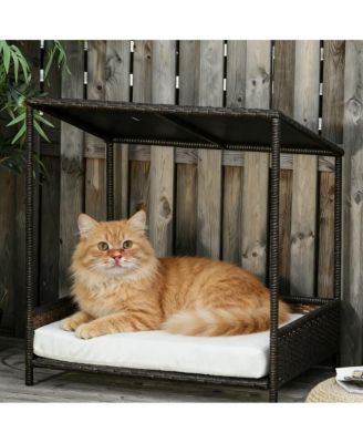 Brown Raised Rattan Cat Bed