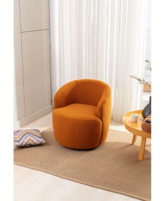 Orange Teddy Fabric Swivel Accent Armchair With Black Powder Coating Metal Ring