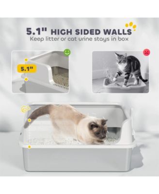 Light Gray Stainless Steel Litter Box for Large Cats: High Sides & Scoop, Elevate Your Space with Sleek