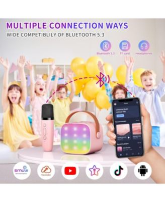 Mini Karaoke Machine Portable Bluetooth Speaker with 2 Wireless Mics LED Lights Christmas Birthday Party Gifts for Kids Adults